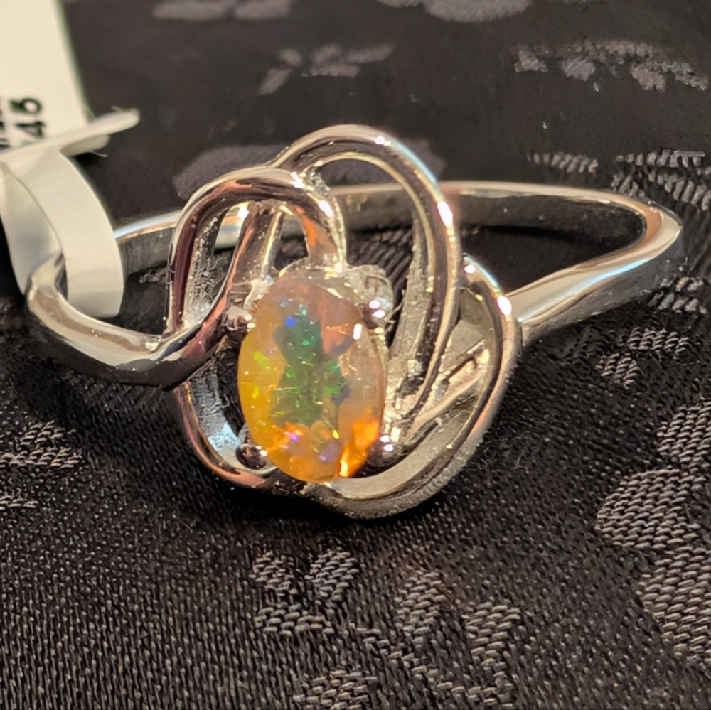 Genuine Natural Ethiopian Opal Sterling Silver Celtic Design 925 Silver Size 9 - Picture 11 of 12